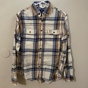 George Men's Casual Plaid Shirt in Blue and Tan